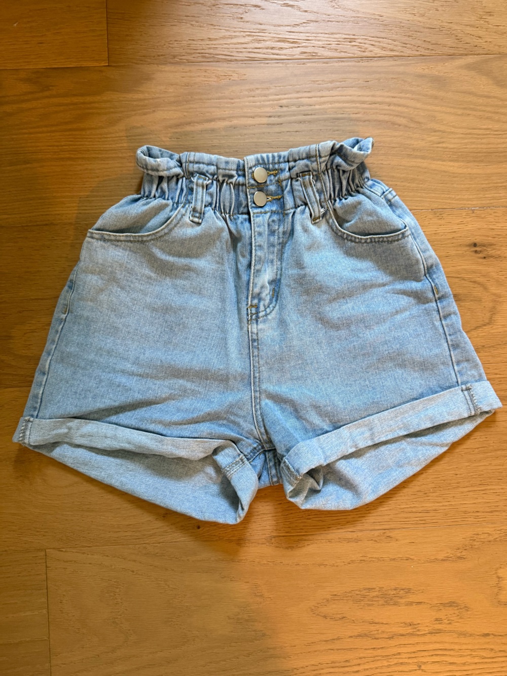 Oak + Fort Paperbag Waist Light Blue Denim Shorts